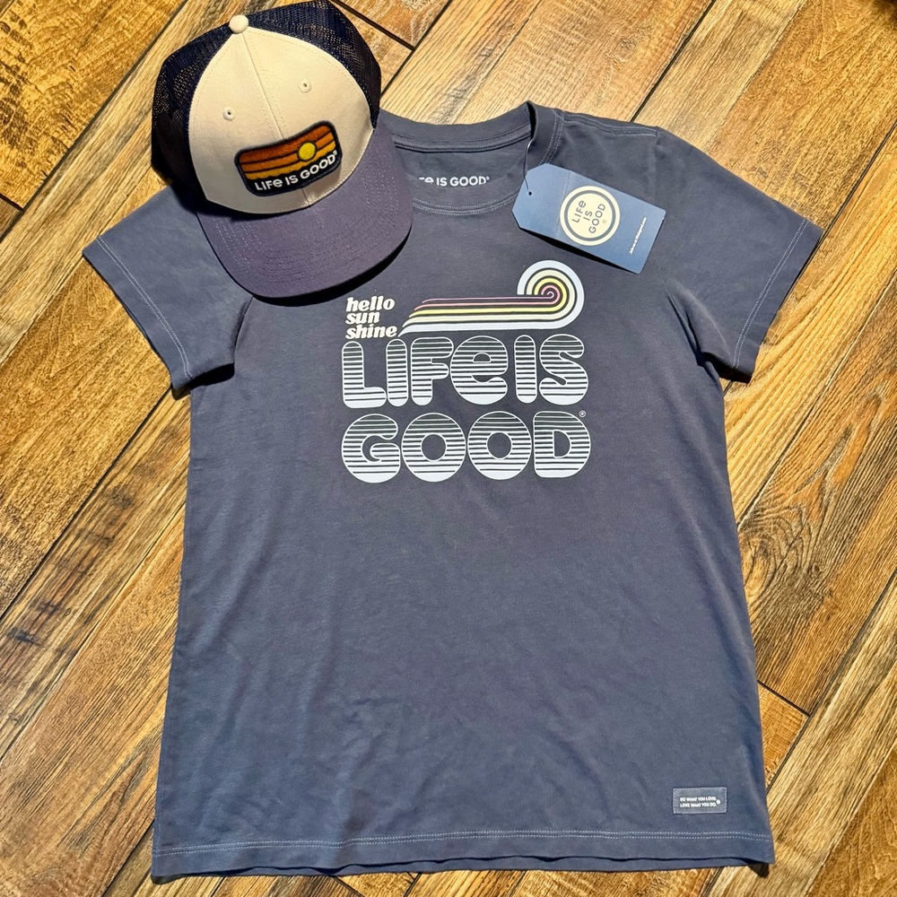 Life Is Good Navy Graphic Tee w/ Matching Hat